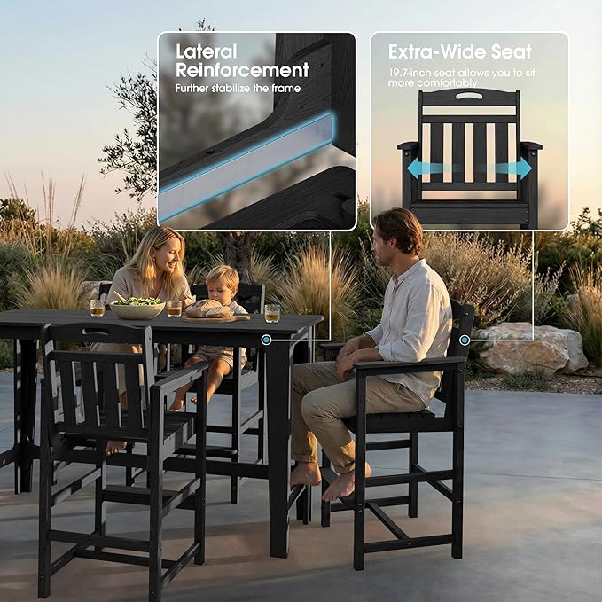 Ciokea 3 Pcs Outdoor Bar Height Table Set, Heavy-Duty All-Weather HDPE Patio - Image 4