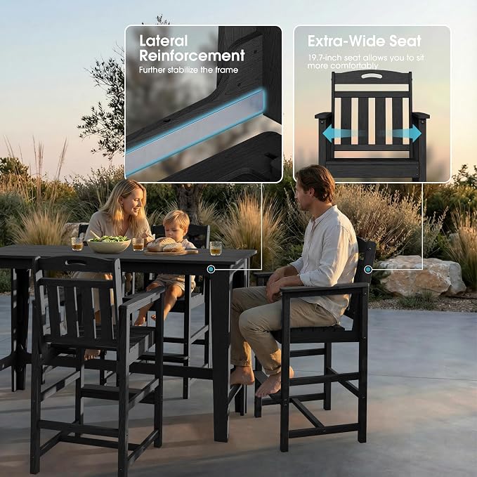 Ciokea Outdoor Bar Height Table Set of 5, Heavy-Duty All-Weather HDPE Patio Bar - Image 4