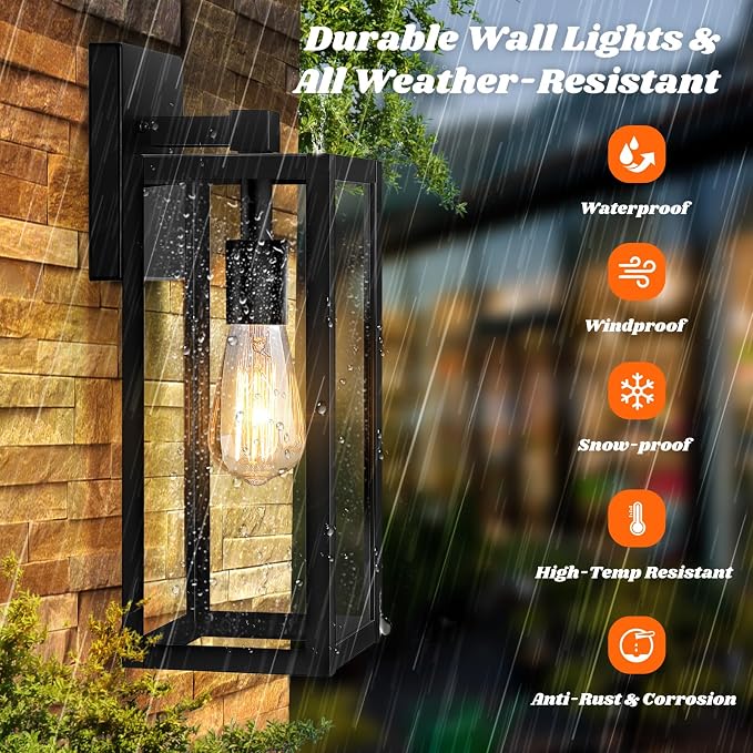 Brightever 2-Pack Outdoor Wall Light, Exterior Waterproof Wall Sconce Light - Image 2