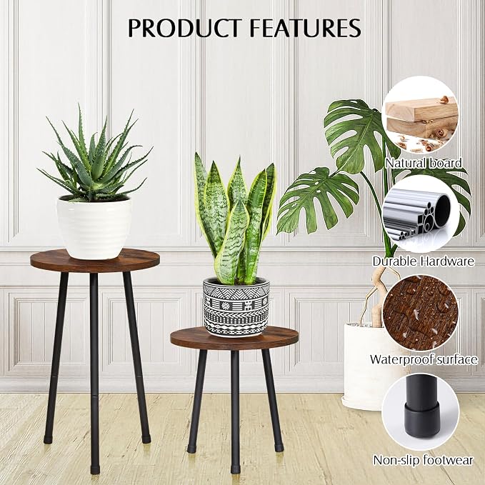2 Pack Indoor Plant Stand, Mid-Century Wooden Style Plant Holder, Indoor - Image 4