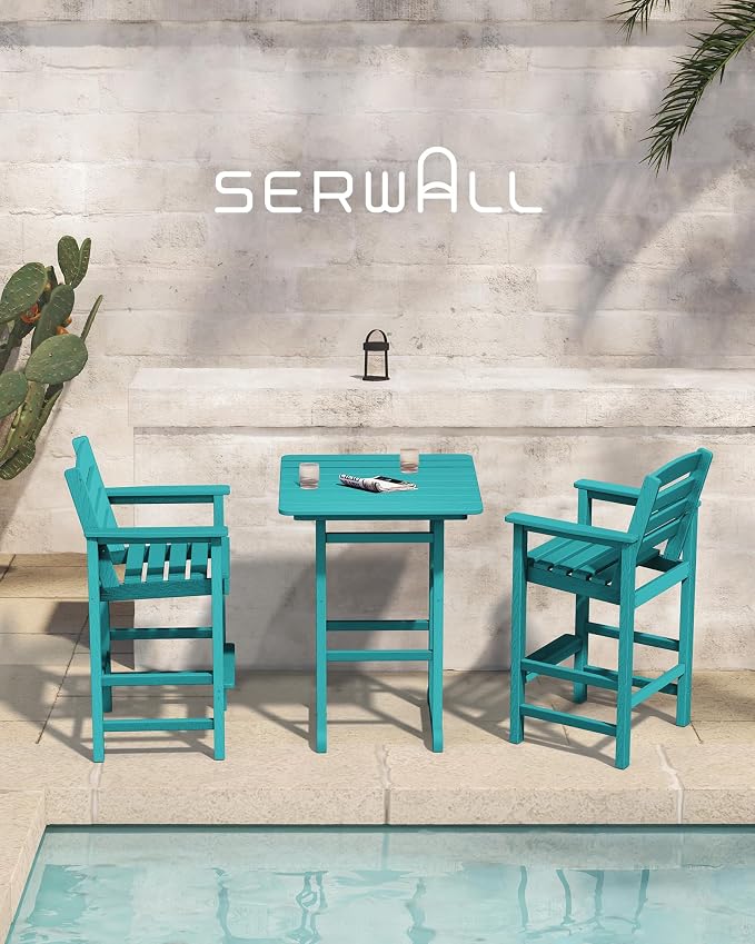 SERWALL Balcony Adirondack Chairs and Table 3 Pieces Set, Adirondack Bar Height - Image 6
