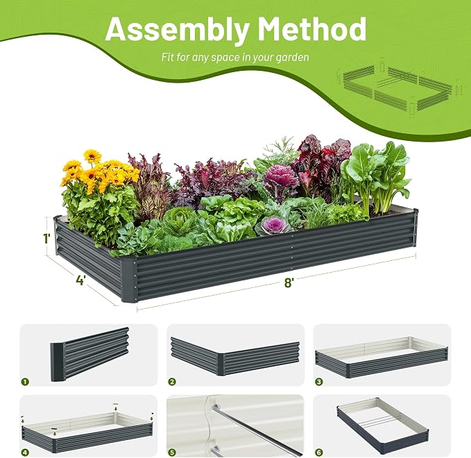 2PCS 8x4x1FT Galvanized Raised Garden Bed, Galvanized Planter Raised Garden - Image 4