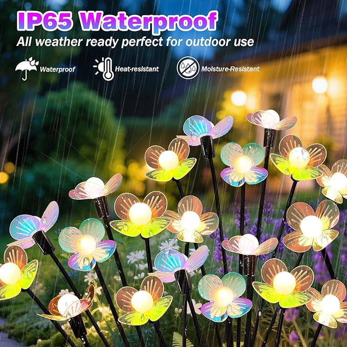 Solar Garden Lights, 2 Pack 12 LED Solar Swaying Flower Light, Waterproof - Image 4