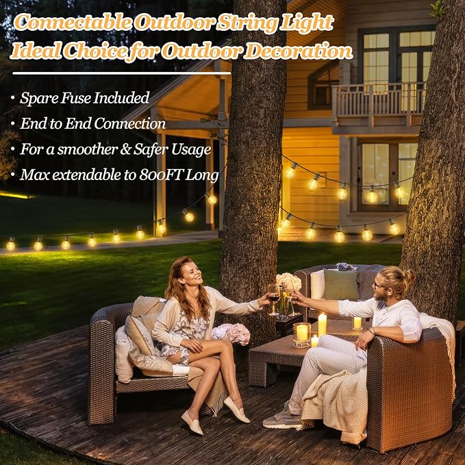 Bosceos 100ft Outdoor G50 LED Globe String Lights Dimmable Waterproof - Image 6