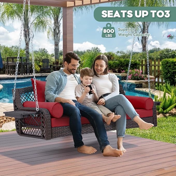 3 Seat Porch Swing, Wicker Patio Swing - Image 4