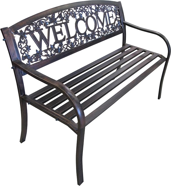 Leigh Country Metal Outdoor Bench, Welcome Design, Decorative Patio Seating - Image 8