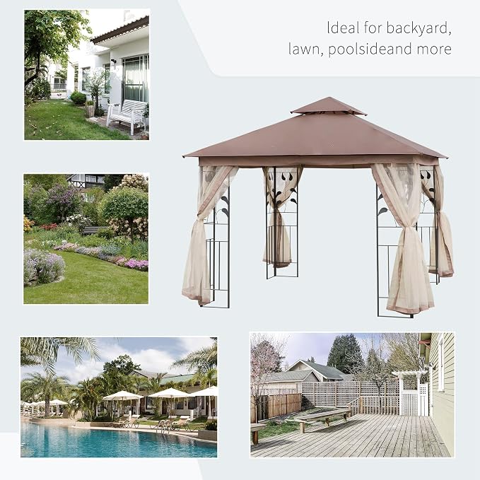 Outsunny 10' x 10' Metal Patio Gazebo, Double Roof Outdoor Gazebo Canopy Shelter - Image 6