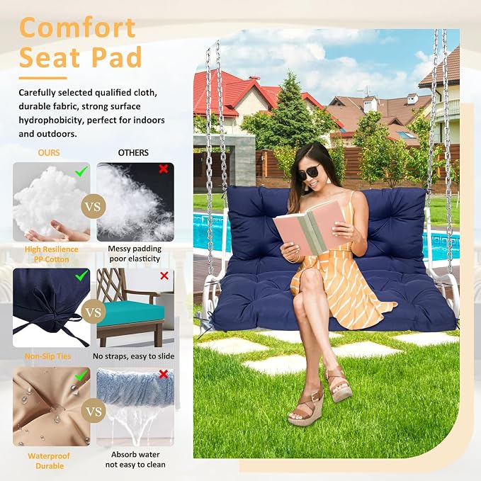 Swing Replacement Cushions for Outdoor: 2-3 Seater Waterproof Porch Bench - Image 5