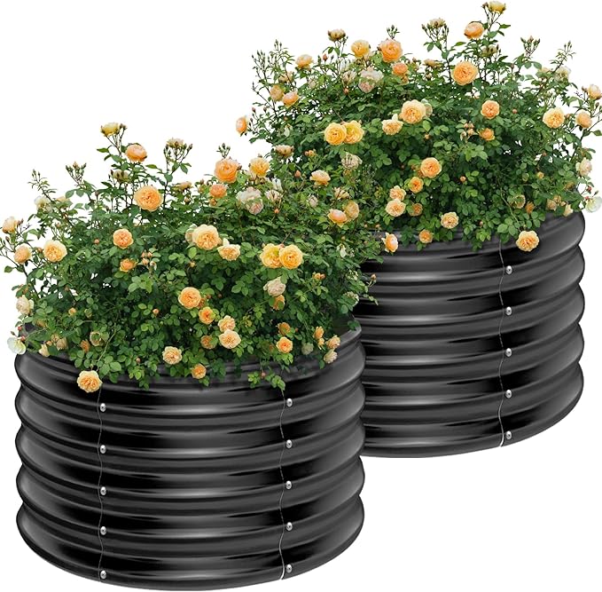 AHEONLAR 2 Pack 2x2x1.5ft Round Galvanized Raised Garden Bed Outdoor Metal by AHEONLAR