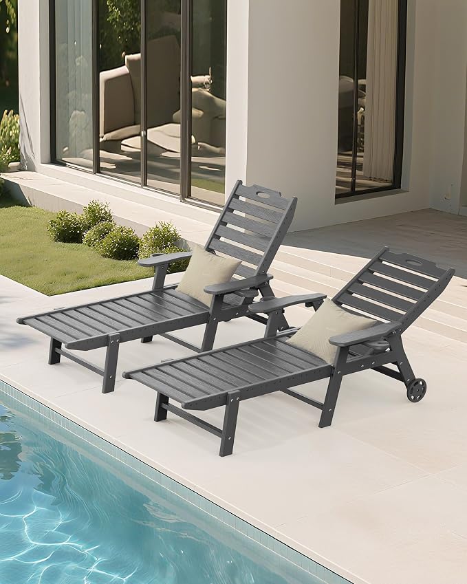 Carauci Lounge Chair Outdoor Set of 4, HDPE Chaise Lounge - Image 9