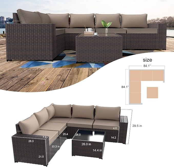 Kullavik 9 Pieces Outdoor Patio Furniture Set, PE Wicker Rattan Sectional Sofa - Image 8