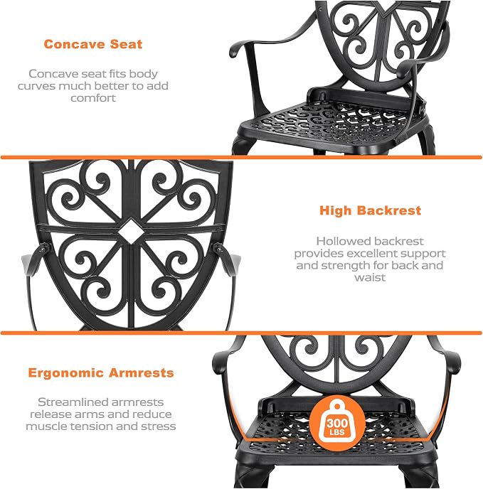 NUU GARDEN 3-Piece Outdoor Bistro Set, Round 24 Inch Cast Aluminum Bistro Table - Image 6