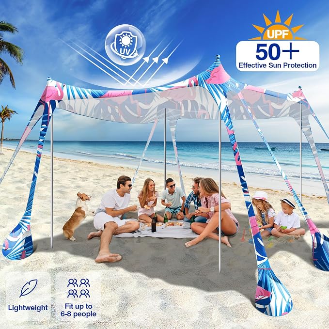 Rhino Valley Beach Tent Shade Canopy UPF50+ Protection, 8 Sandbags, 4 Stability - Image 2
