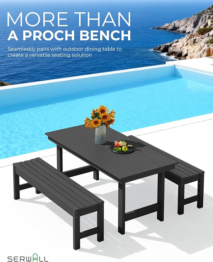 SERWALL 47 Inches Outdoor Bench, All Weather HDPE Backless Bench - Image 5
