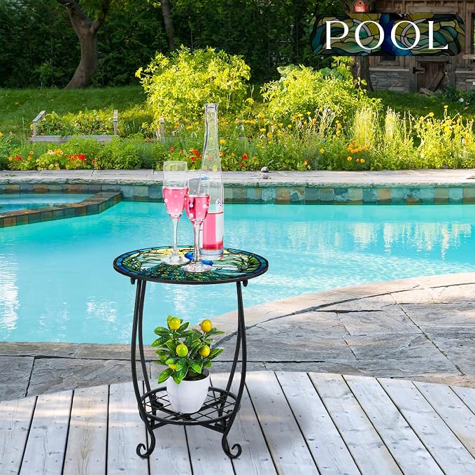Outdoor Side Table Round Small Mosaic Patio Accent Indoor End Plant Coffee Tea - Image 5