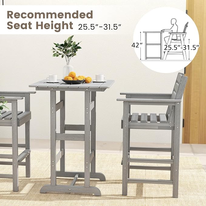Tangkula 3-Piece Patio HDPE Bar Set, 2 Bar Height Adirondack Armchairs w/Square - Image 5