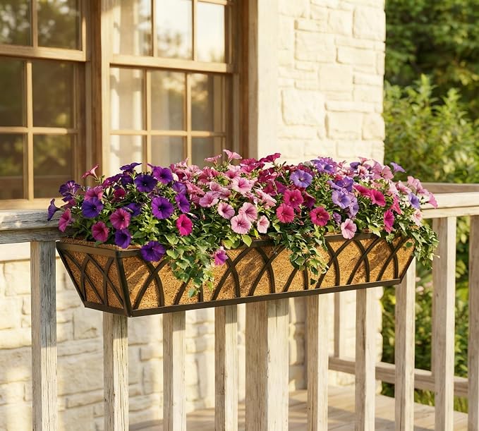 30 Inch Window Deck with Coco Liner, Fence Metal Hanging Flower Planter Window - Image 9
