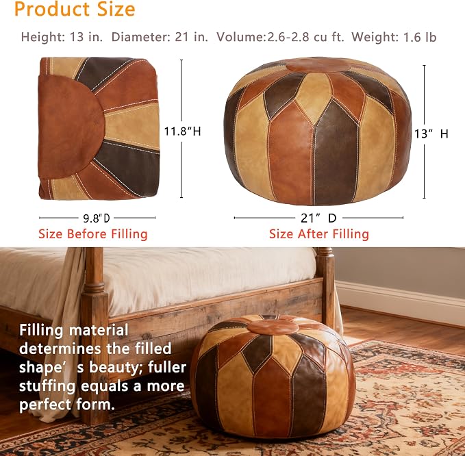 Thgonwid Unstuffed Moroccan Faux Leather Pouf Ottoman - Image 2