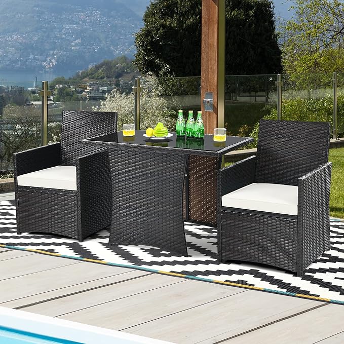 Tangkula 3 Pieces Patio Dining Set, Space-Saving PE Rattan Bistro Set - Image 4