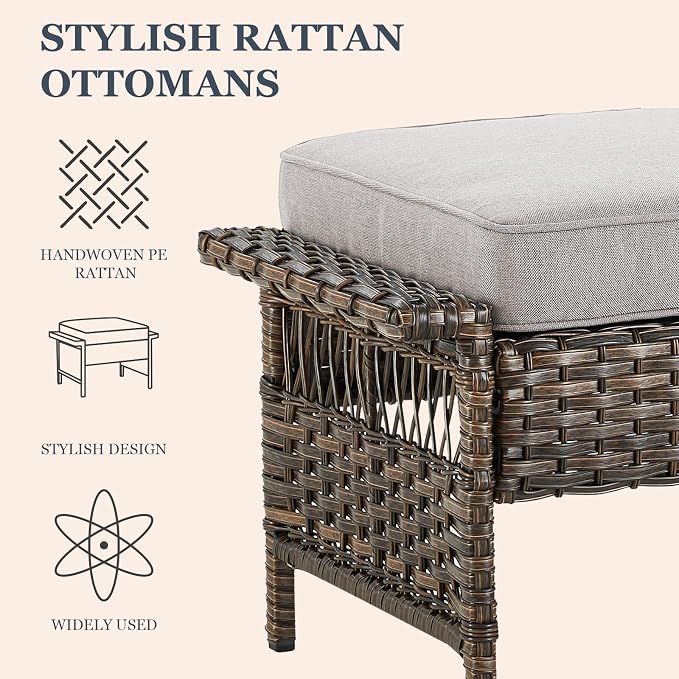 Patio Ottomans 2 Piece Outdoor Wicker Ottomans PE Rattan Footrest - Image 4