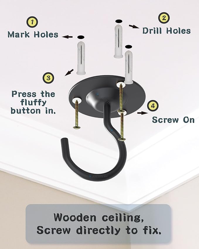 NACETURE Ceiling Hooks for Hanging Plants 3 Pack - Image 7
