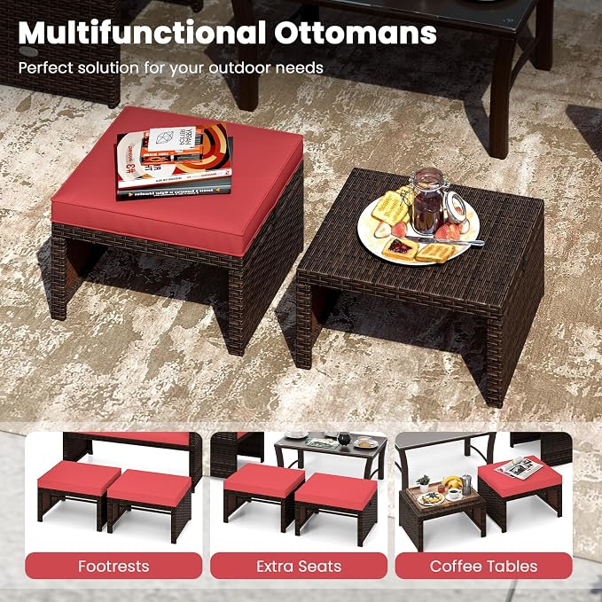 Tangkula 2 Pieces Patio PE Rattan Ottomans, Poolside and Yard - Image 4