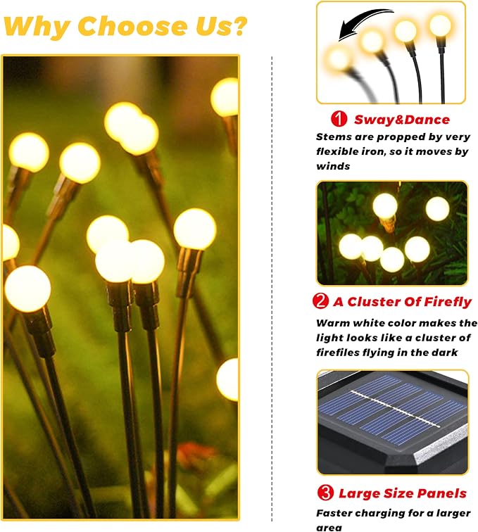 Solar Lights Outdoor-8Pack 64LEDs Solar Garden Firefly Lights Outside, Solar - Image 6