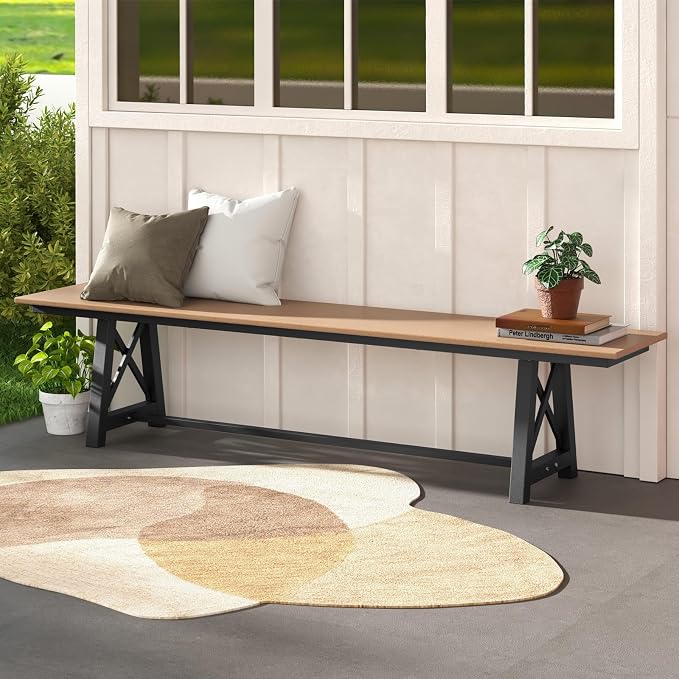 Tangkula 6 FT HDPE Outdoor Bench, Extra Long Patio Picnic Bench - Image 2