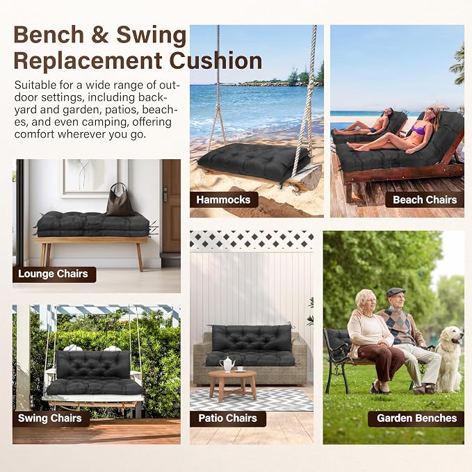Waterproof Porch Swing Cushions 60 Inch, 2 3-Seater Replacement - Image 7