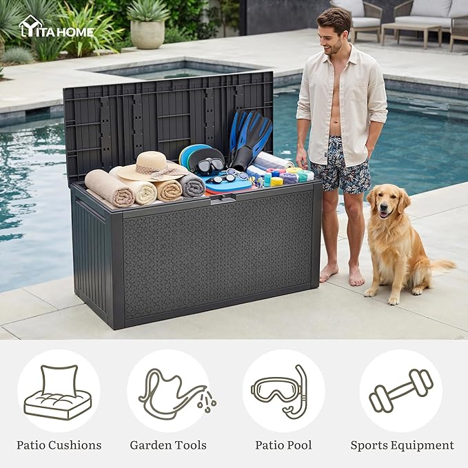 YITAHOME 90 Gallon Large Outdoor Deck Box, Lockable Waterproof Resin Storage Box - Image 5