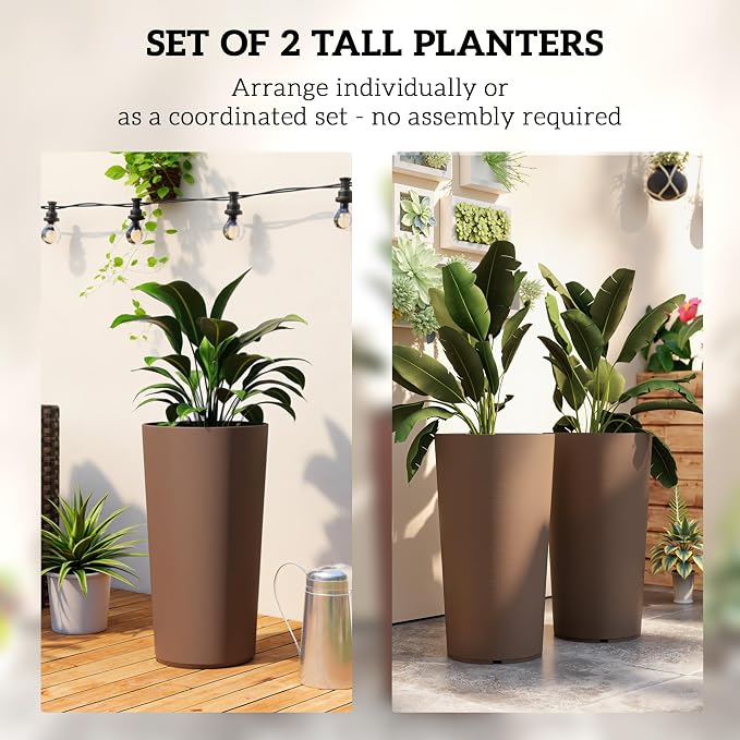 Outsunny 29 Inch Tall Planters for Outdoor Plants, Stackable Large Planters for - Image 4
