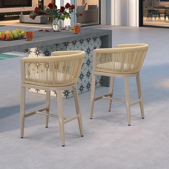 PURPLE LEAF Counter Height Bar Stools Set of 4 Rattan Bar Stools - Image 3