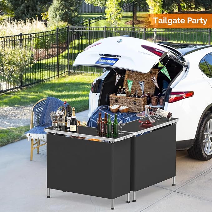 VINGLI 43" Portable Bar Table, 3-Tier Shelves, Carry Bag，Mobile Bar Table - Image 2