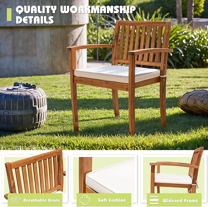 Flamaker 5 Piece Outdoor Dining Set Acacia Wood Patio Table and Chairs - Image 4