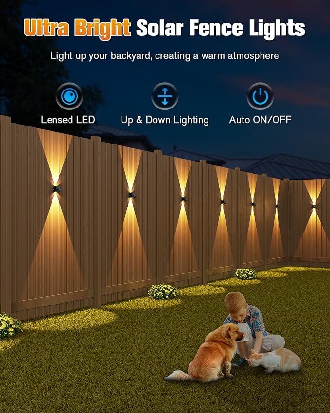 VOLISUN Solar Fence Lights 6 Pack, Color Glow LED Up and Down Wall Lamp - Image 2