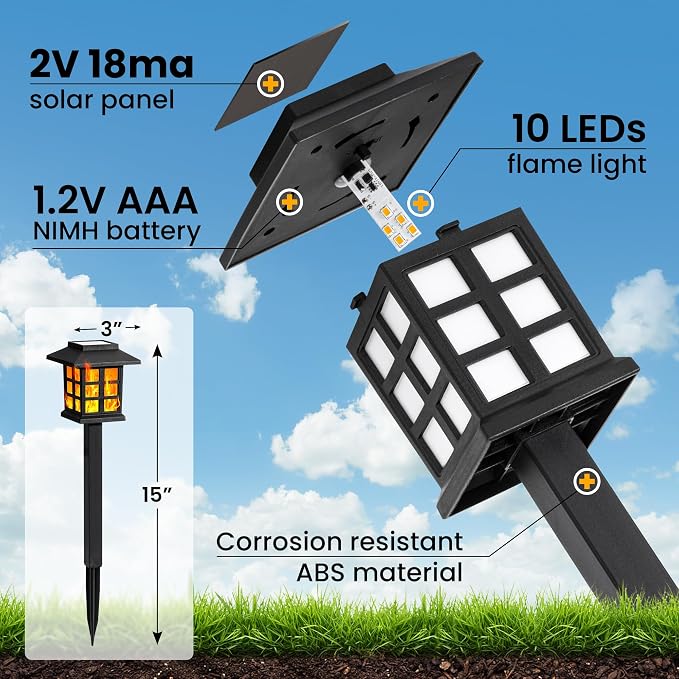 GIGALUMI Solar Lights for Outside, 10 Pack Flickering Flame LED Solar Outdoor - Image 7
