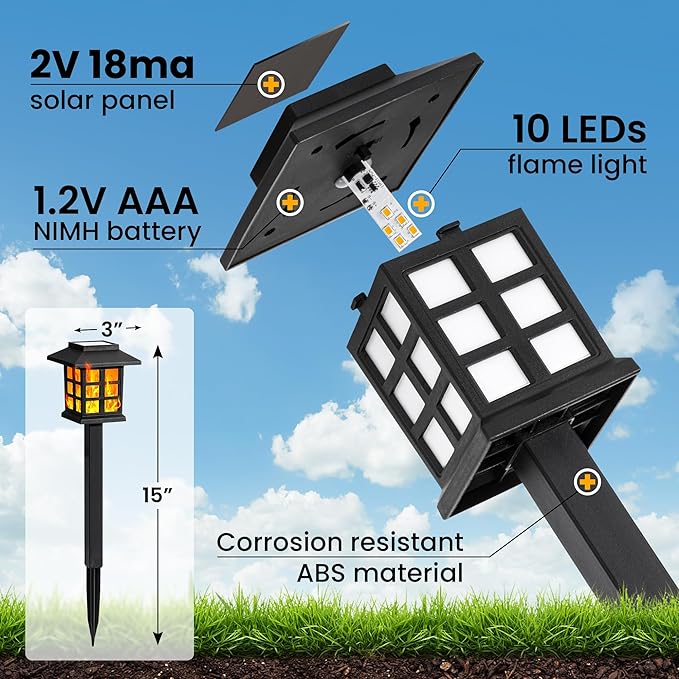 GIGALUMI Solar Lights for Outside, 8 Pack Flickering Flame LED Solar Outdoor - Image 7