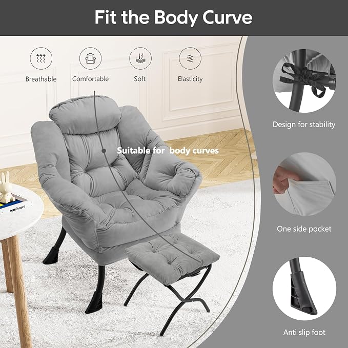 Lazy Chair with Folding Ottoman Modern Large Accent Chair, Contemporary Lounge - Image 4