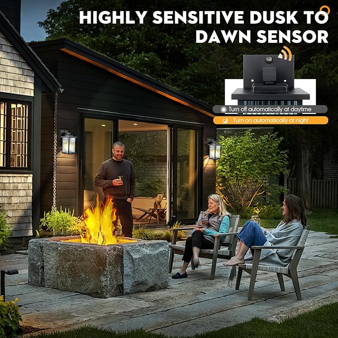 2 Pack Dusk to Dawn Outdoor Lighting, Modern Wall Sconce - Image 6