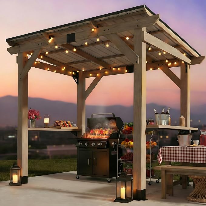 CHARMELEON Grill Gazebo 6 x 8 FT, Cedar Wood BBQ Gazebo by OutdoorLivingSpaceExplorer