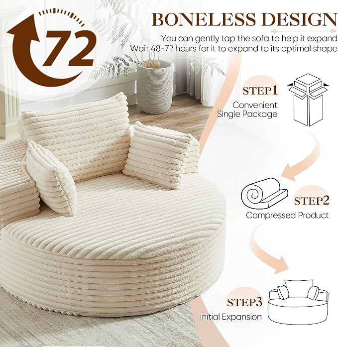 Oversized Round Chaise Longue Chair Indoor, Modern 55-inch Upholstered Corduroy - Image 6