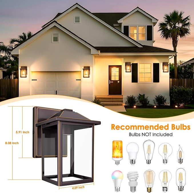 Outdoor Wall Lantern, Exterior Waterproof Wall Sconce Light Fixture, Oil Rubbed - Image 2