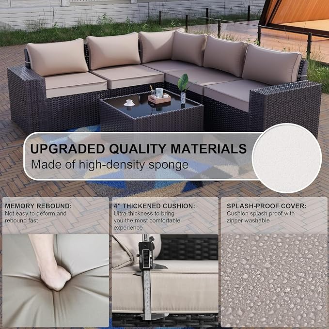 Kullavik Outdoor Patio Furniture Set, 12 Pieces Sectional Rattan Sofa Set Brown - Image 4