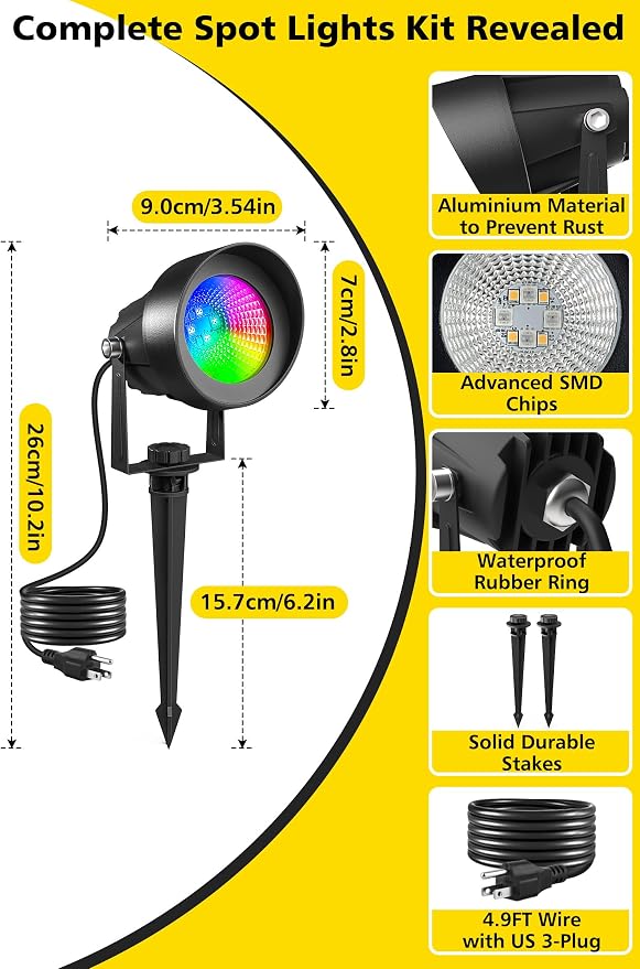 T-SUN Smart Color Changing Landscape Lights, RGBW Spotlights Outdoor - Image 3