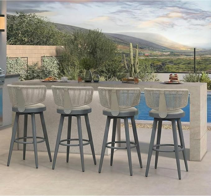 PURPLE LEAF Outdoor Bar Stools Set of 4 30 Inch Patio Swivel Bar Stool Chairs - Image 3