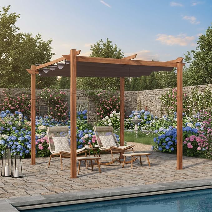 PURPLE LEAF 10' x 10' Outdoor Retractable Pergola by PURPLELEAF