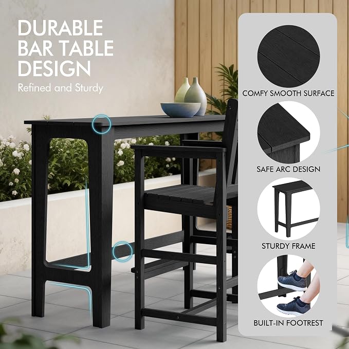 Ciokea 3 Pcs Outdoor Bar Height Table and Stools Set, Heavy-Duty All-Weather - Image 5