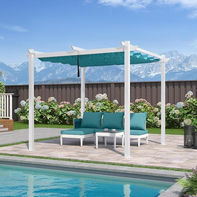 PURPLE LEAF 10' x 10' Outdoor Aluminum Pergola White Heavy-Duty Retractable by Unknown