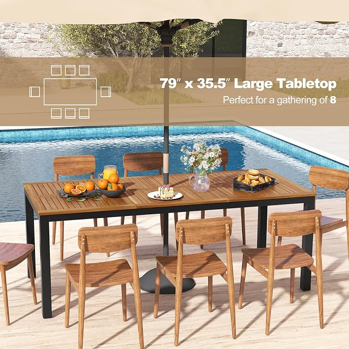 Tangkula 79" Acacia Wood Outdoor Dining Table - Image 3