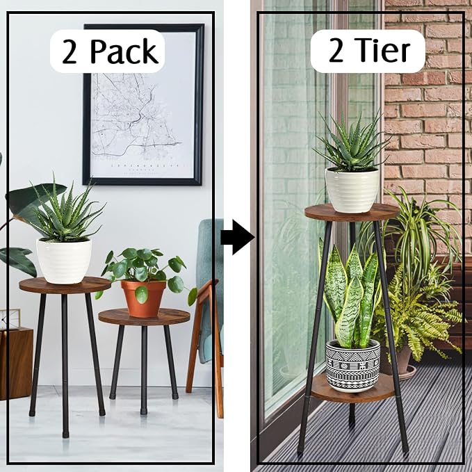 2 Pack Indoor Plant Stand, Mid-Century Wooden Style Plant Holder, Indoor - Image 5
